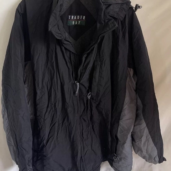 VTG Trader Bay Jacket Mens Sz XXL Black Nylon Fleece Lined Full Zip Bomber - Picture 1 of 7